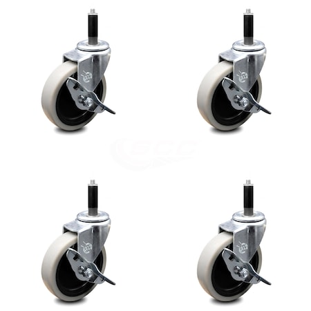 Service Caster 4 Inch Thermoplastic Wheel 7/8 Inch Expanding Stem Caster with Brakes, 4PK SCC-EX05S410-TPRS-SLB-78-4
